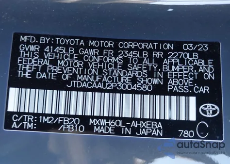 2023 Toyota Prius Le from USA, damaged, VIN JTDACAAU2P3004580
